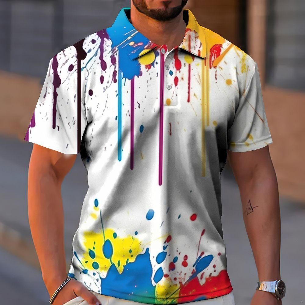 Colorful Paint Graffiti 3D Digital Printing Men's Casual Polo Shirt