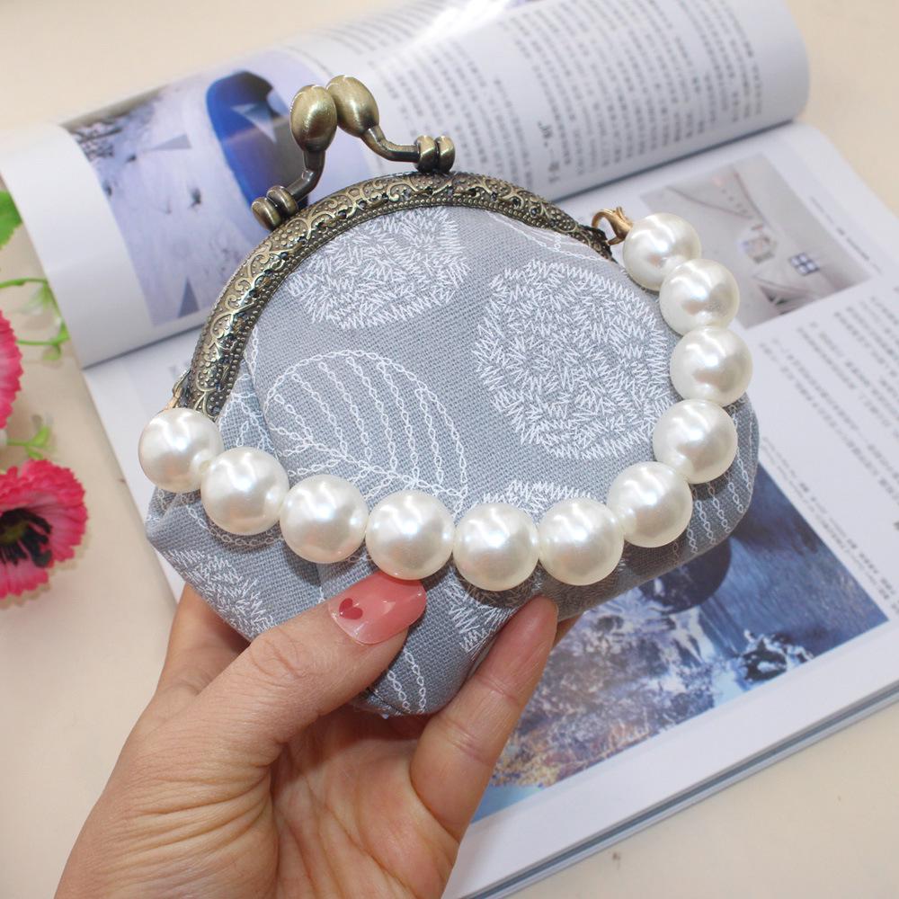 10.5cm Canvas Leaf Print Clasp Coin Purse - Handmade Retro Ladies' Clutch with Snap Closure