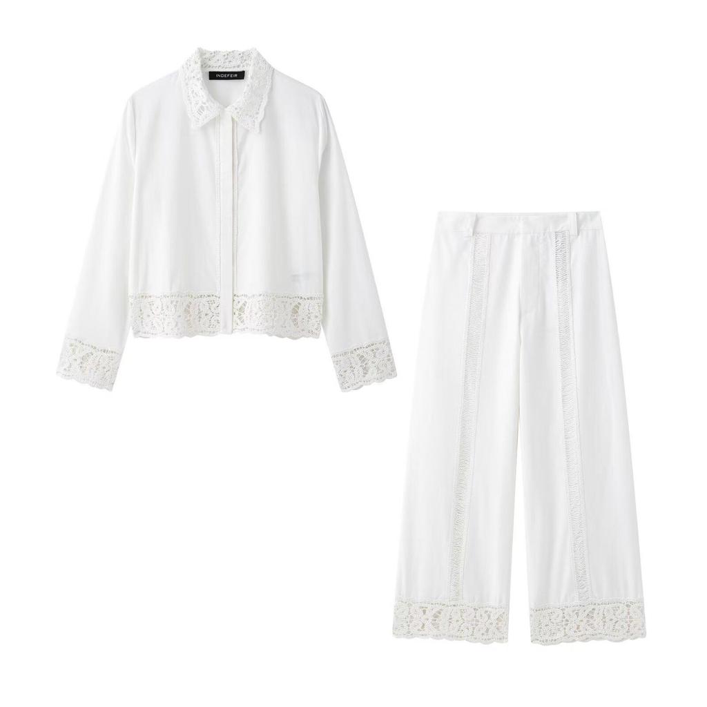 2025 Spring Women's European & American Style Long Sleeve Shirt and Pants Set