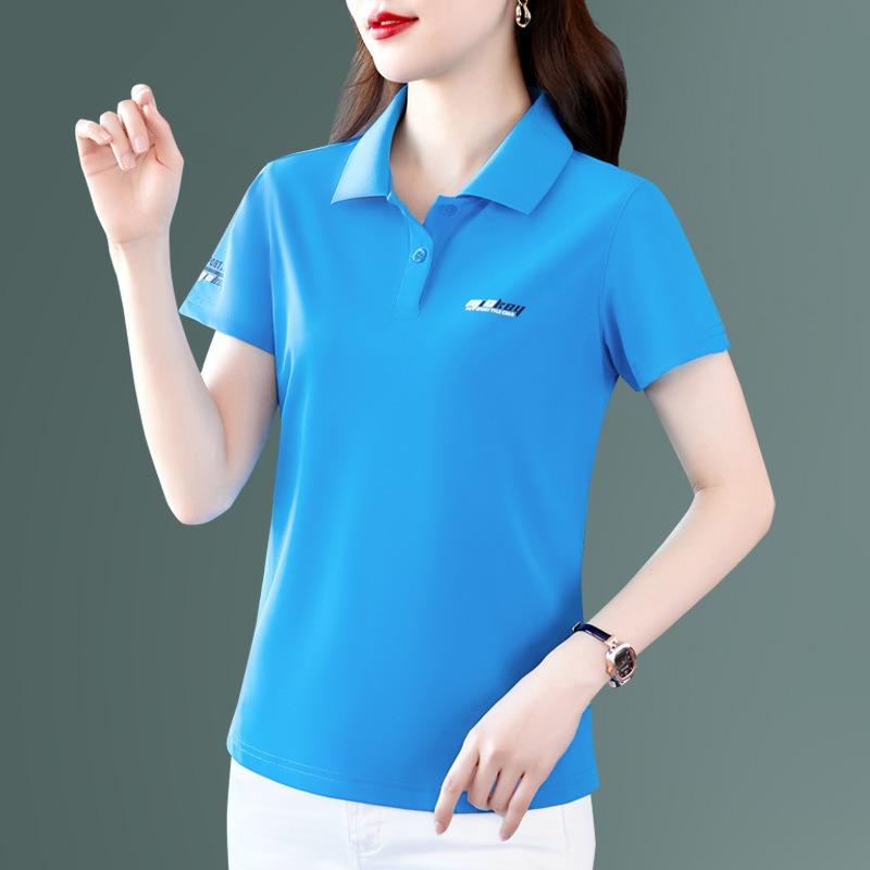 

YYFS Женская мода Повседневная Летняя Весна Однотонный Принт Короткий Рукав Воротник ПОЛО Блузки и Рубашки XXXXXL