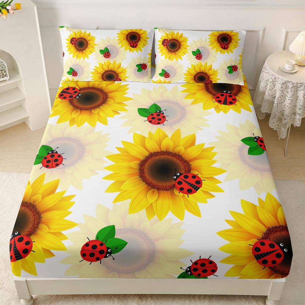 Sunflower Healing Pattern Sheet Three-Piece Digital Printing Bedding Sheet Three-Piece Sheet Children Adult