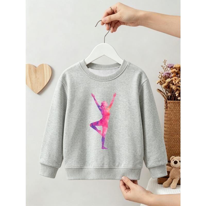 Kids Unisex Crewneck Sweatshirt, Watercolor Pink Purple Gradient Yoga Tree Pose Silhouette Print Black Soft Fleece Pullover
