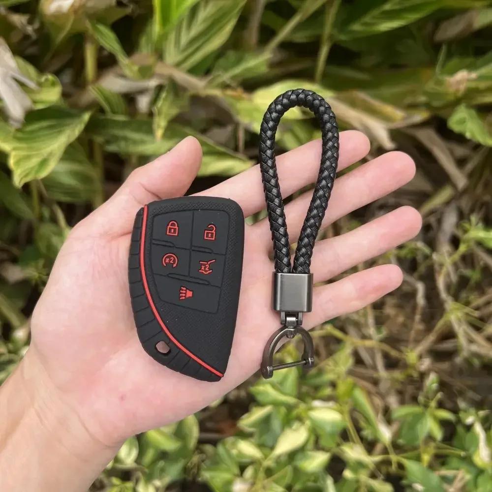 For Buick Envision S Plus Chevrolet Suburban Tahoe GMC Yukon Sierra 1500 Denali 5 Buttons Silicone Car Key Cover Case Keychain