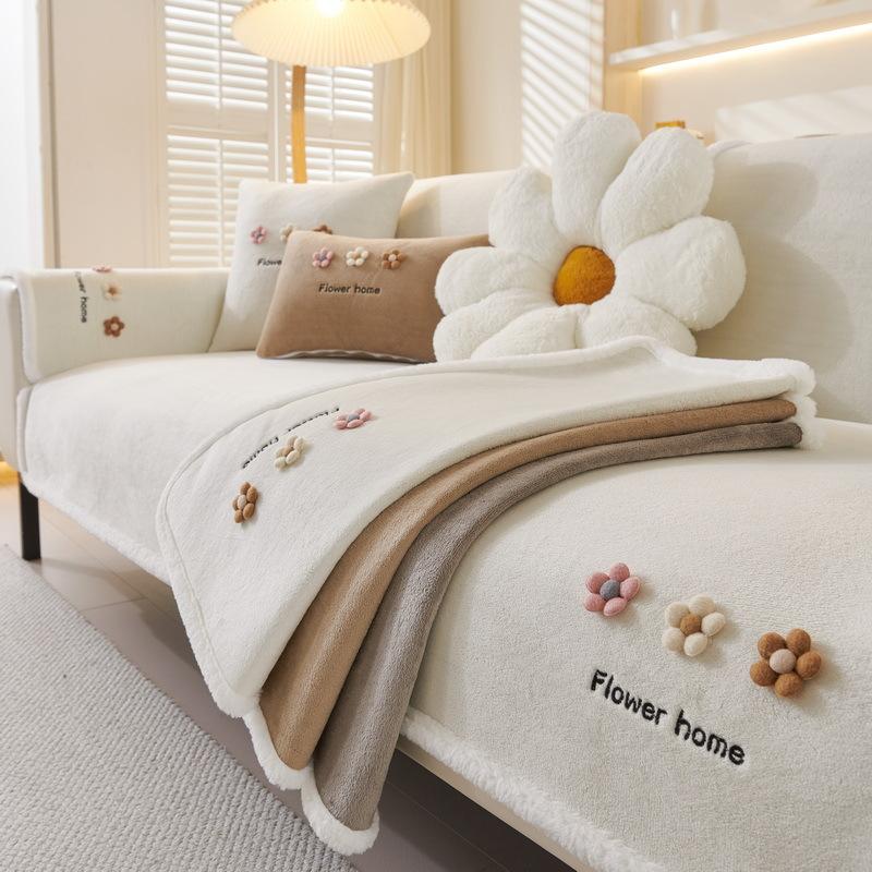 Thickened Milk Fleece Sofa Cushion Winter Small Fresh Plush Seat Cushion  New Non-Slip Sofa Cover Cover Cloth Towel