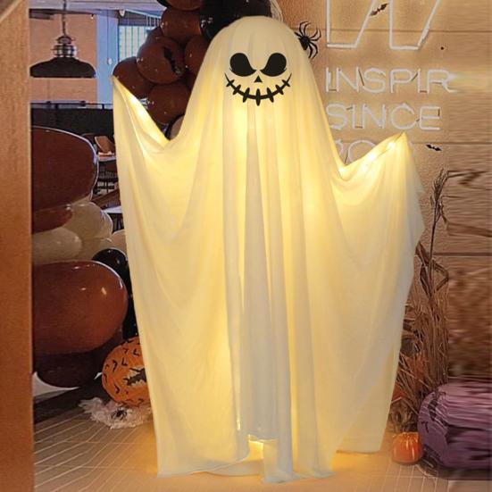 Halloween Light-up Ghost Decoration with LED Light Outdoor Spooky Standing White Ghost for Porch Fireplace Party Garden Decor