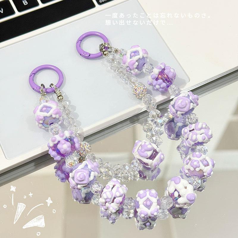 

Double Chain Mobile Phone Strap Beaded Phone Lanyard Cute Bag Pendant Keychain фиолетовый
