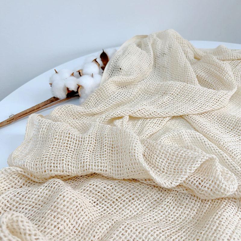 Beige Hollow Silk Cotton Scarf, Thin Soft Women'S Temperament Versatile Neck Scarf, Plant Dyeing, Tie-Dyeing Embryo Cloth