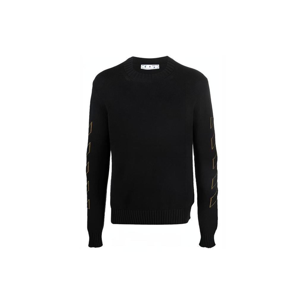 Off-White Arrow Diag Outline Knit Crewneck Black/Green Men Tops OMHE087F21KNI0011055