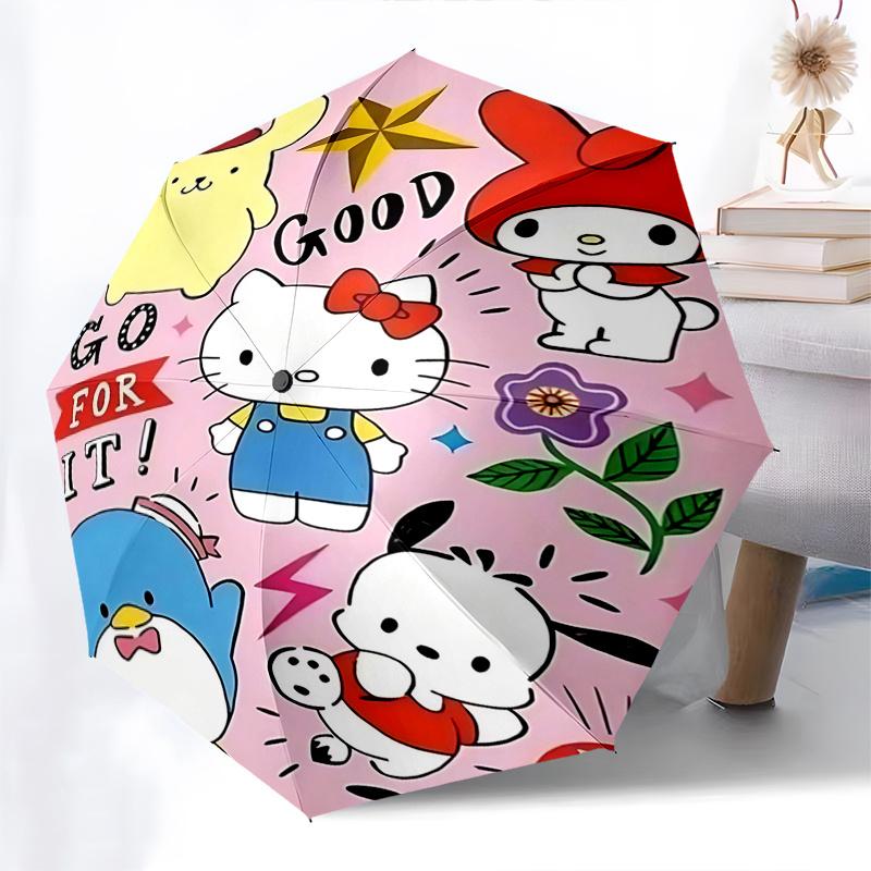 1pc Hello Kitty & Friends Automatic Opening Folding Umbrella with 8-Rib Iron Frame - Portable for Outdoor Use, Festive Gift, Travel, Daily Use, Suitab