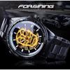Forsining Men's Fashion Hollow Out Glow-in-the-dark Waterproof Skull Automatic Mechanical Watch