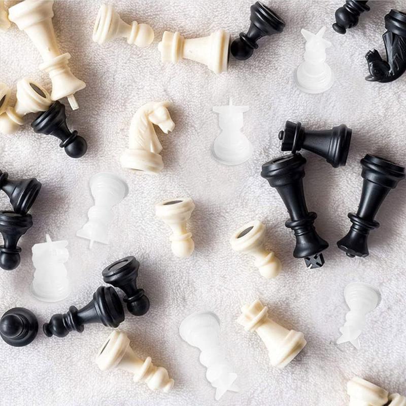 תבנית סט שחמט משרף עם לוח שחמט תבניות שרף סיליקון תבנית שרף שחמט תלת-ממדית ליצירה עצמית מתנה ליום הולדת