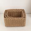 3Pcs Woven Storage Basket Natural Rattan Paper Rope Stackable Square Open Design for Kitchen Bedroom Living Room Bathroom Storage Organizers Home Tidy