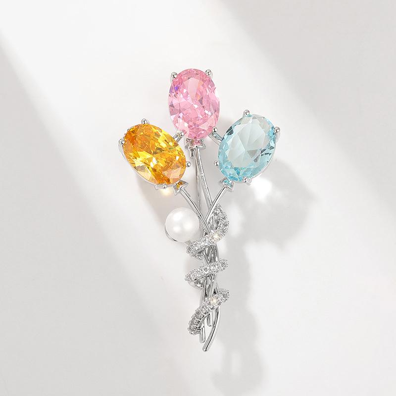 Korean Style Colorful Zirconia Balloon Brooch with Freshwater Pearl