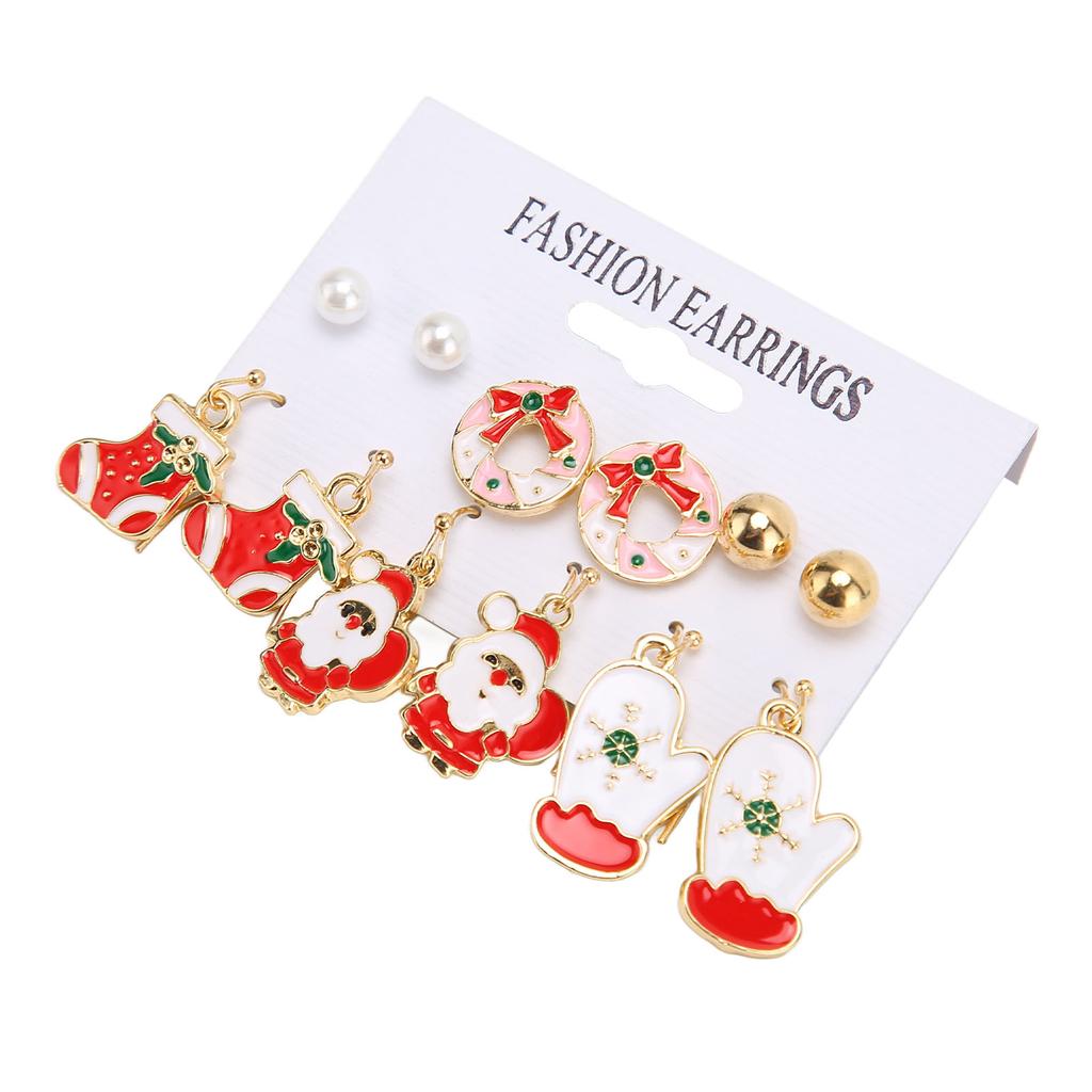 6 Paar Weihnachts-Ohrringe Hübsche Weihnachtsstrumpf-Handschuhe Weihnachtsmann Weihnachts-Schmucksets für Geschenke Partys