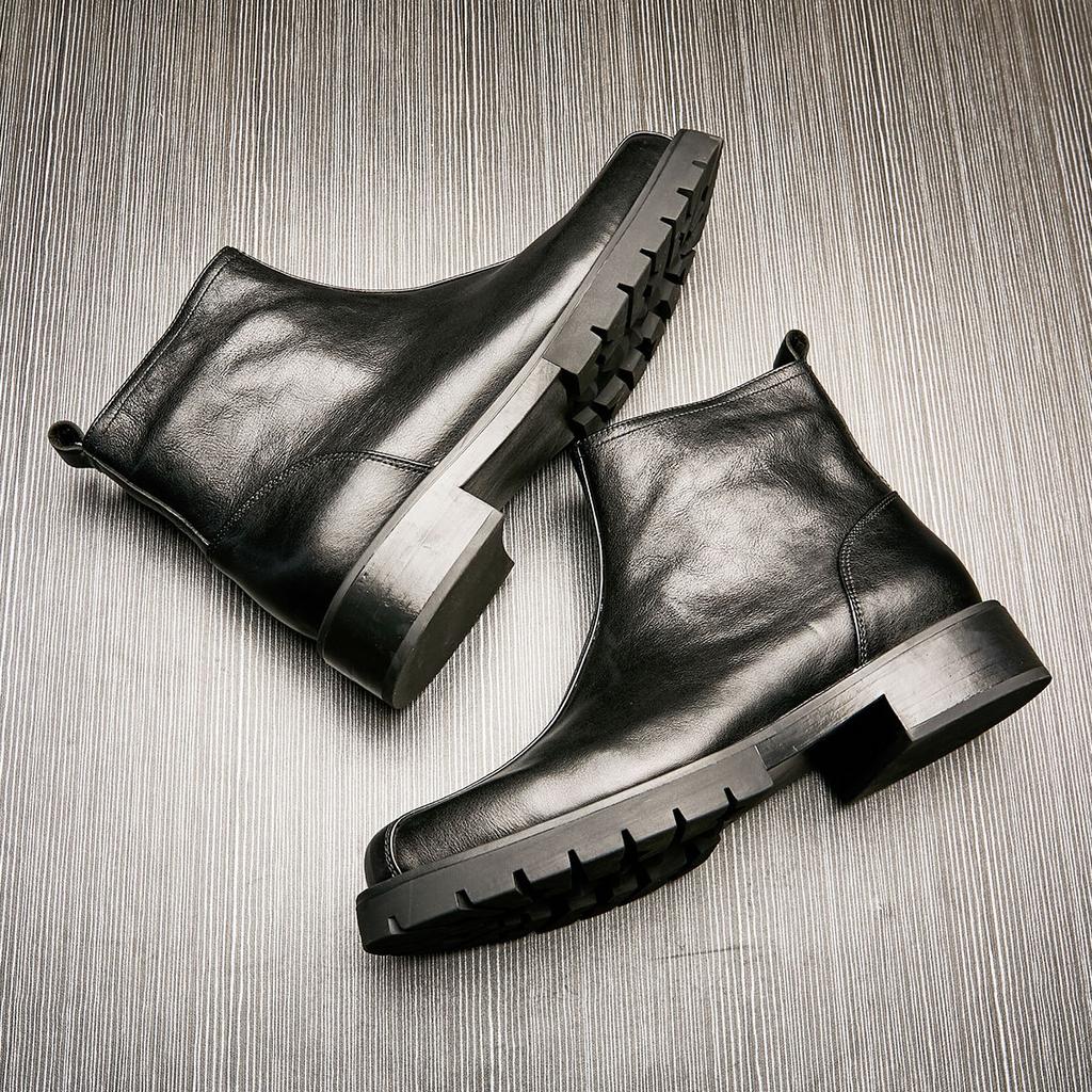 Platinum Wei Martin Boots Men'S British High Top Boots Leather Medium Top Leather Shoes Tooling Chelsea Short Boots