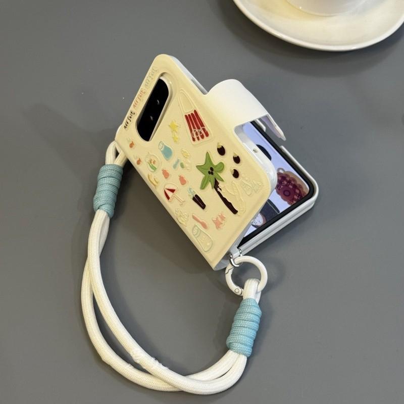 Buch-Stil Flip-Handyhülle für Samsung Z Flip7 ZFlip6 zflip5 Hülle Xiaomi Mix Flip MIX Flip2 Weißes Ledergehäuse mit süßem Aufkleber