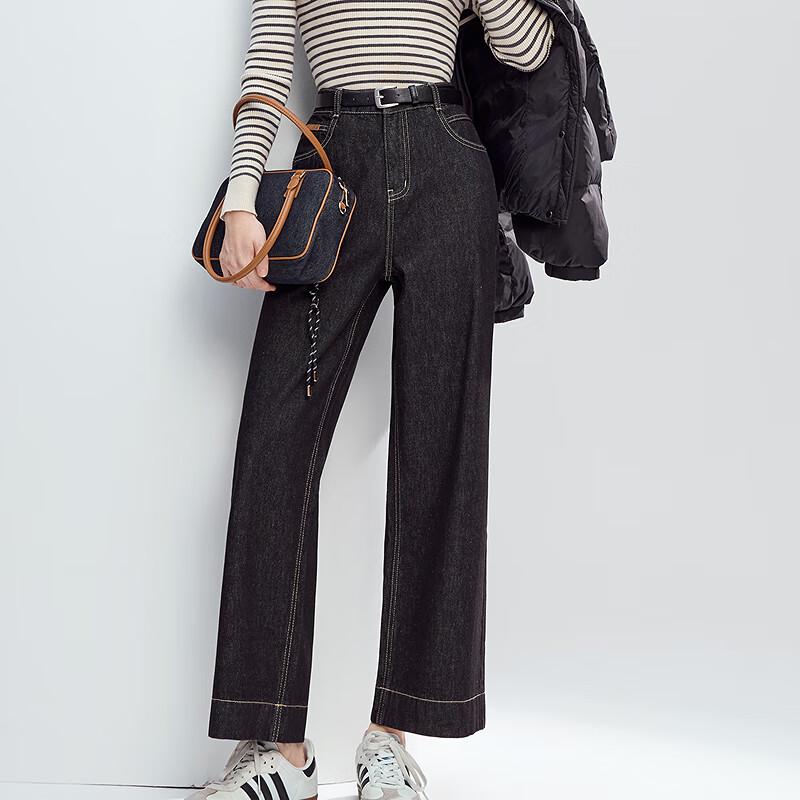 Betu Women's Mid-High Waist Brushed Denim Cropped Wide-Leg Pants