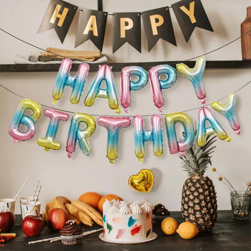 13pcs Birthday Balloon Rose Gold Color Foil Letter Balloons Set Happy Birthday Decoration Globos Kids Party Supplies