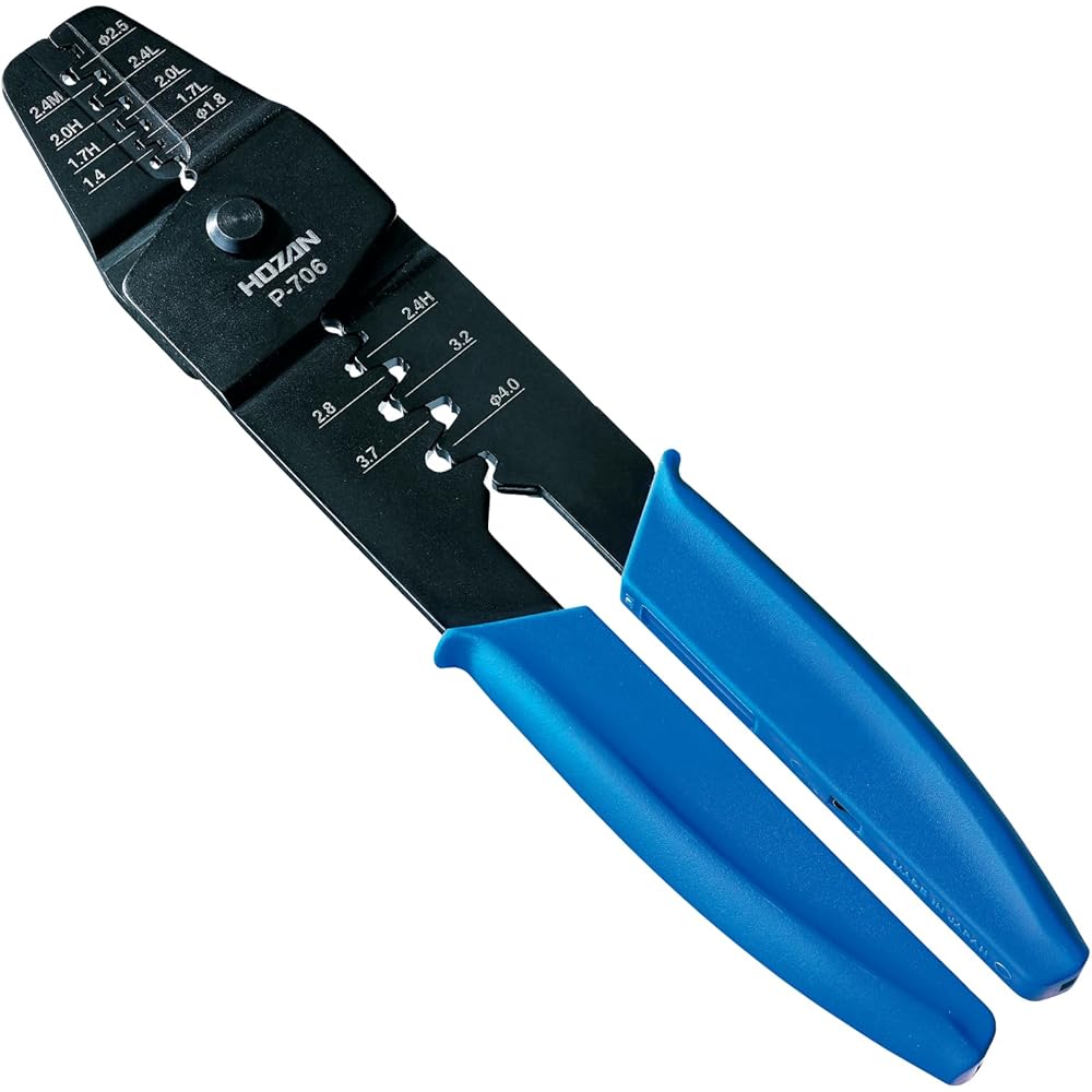 HOZAN Crimping Tool (for open barrel contacts), Crimping Pliers, Stepped Dies for Thin Finish, AWG #28-#14, P-706