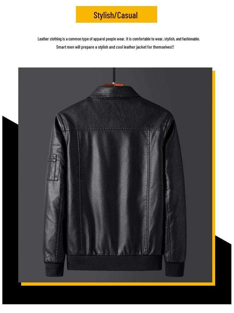 Men's Plus Size Embroidered Leather Baseball Jacket with Velvet, Trendy Spring & Autumn Outerwear.