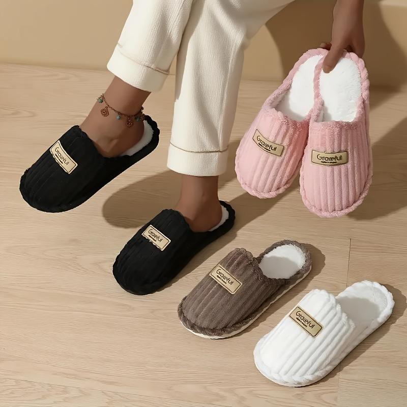 Cozy & Elegant Women's & Men's Winter Slippers • Plush Soft Lining & Thickened EVA Sole • Slip-On House Shoes with Golden Strap Design (/White)