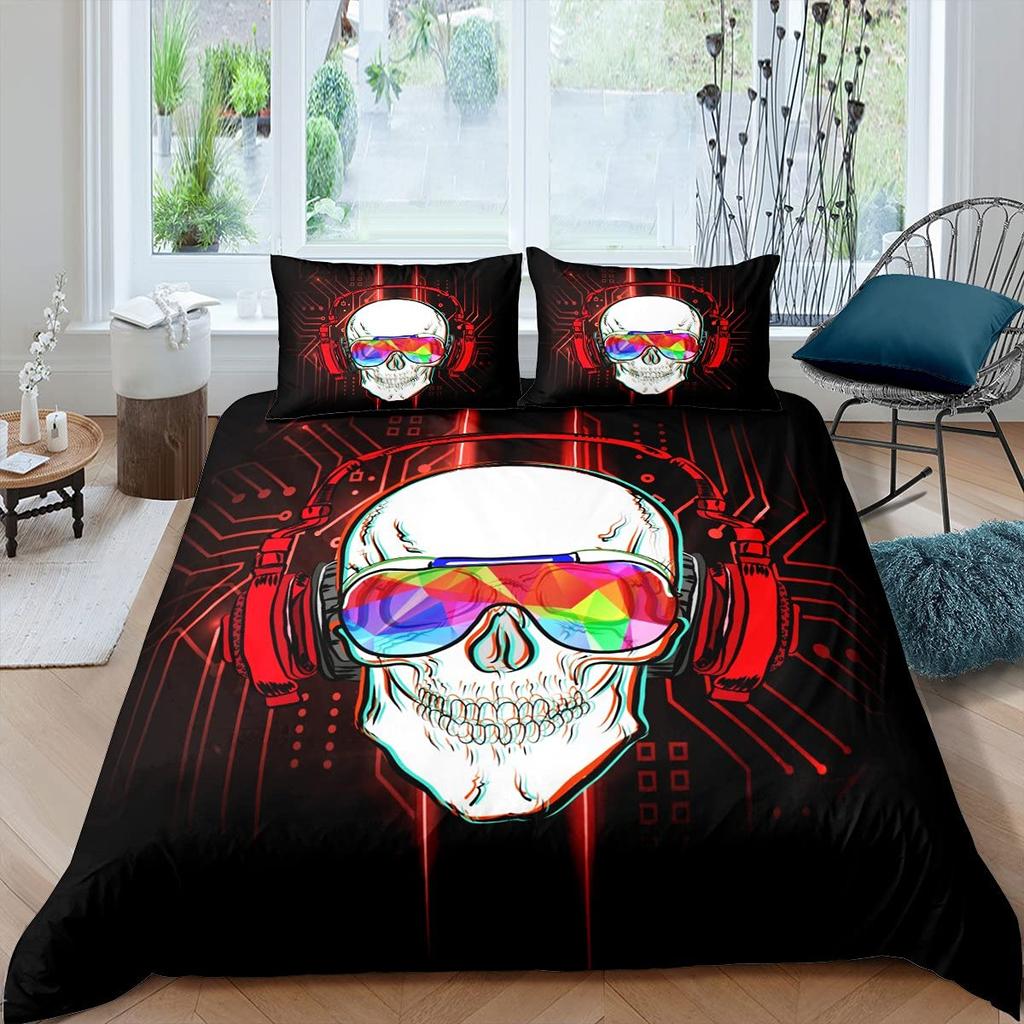 Headphones Duvet Cover Set for Kids Teens Queen Lightweight Down Quilt Covers Bedroom Decor 2 Pillowcases 1 Duvet Cover No Quilt