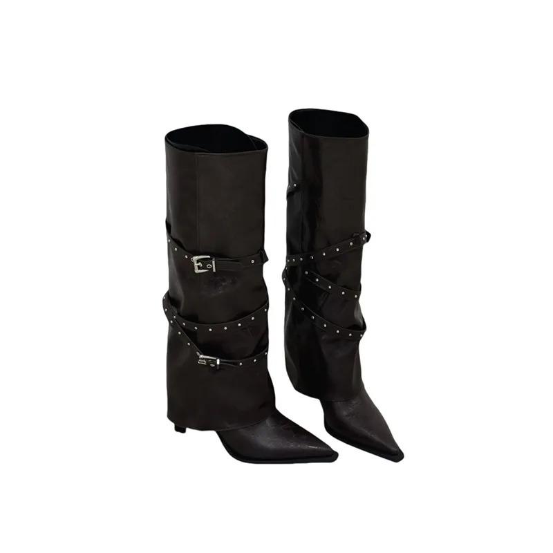 Retro Pointed Thin Heel Western Cowboy Boots for Women's Autumn and Winter New Fashion High Heels Pants Boots