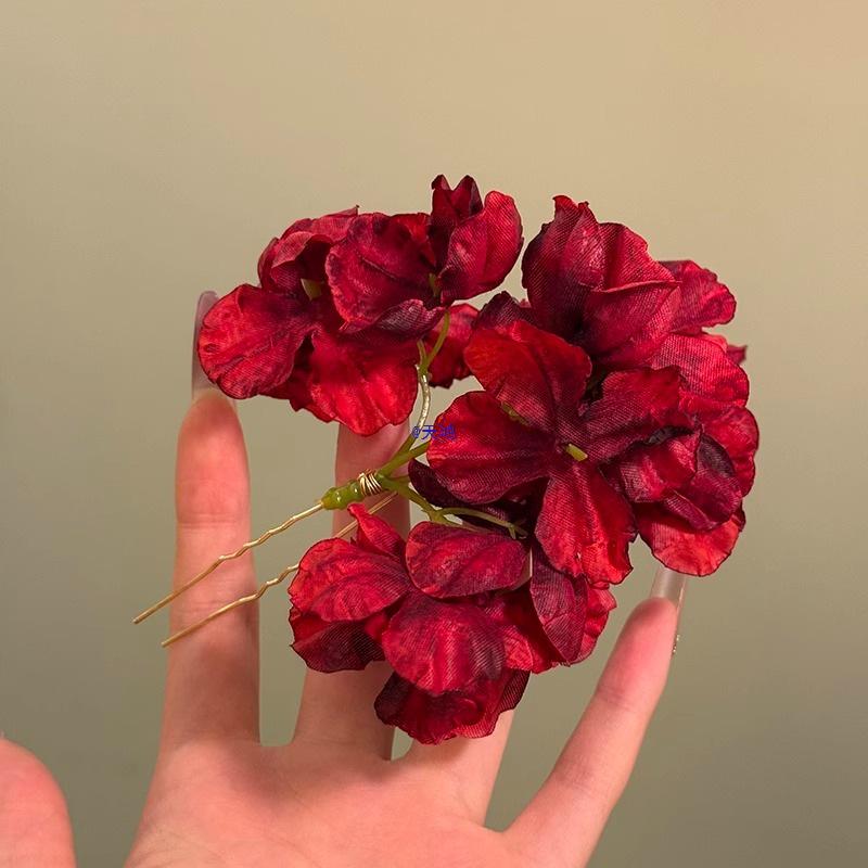 2025 Chinese Red Floral Hairpin - Hanfu Hair Stick Accessory