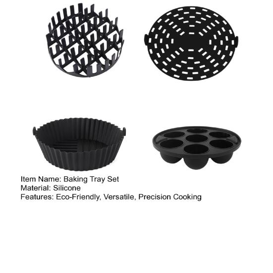 Yousheng 4Pcs Round Air Fryer Silicone Baking Tray Set Anti-Stick Air Fryer Pan Hot Dog Rack 7 Cavity Cake Mold Gift for Cooking Enthusiasts
