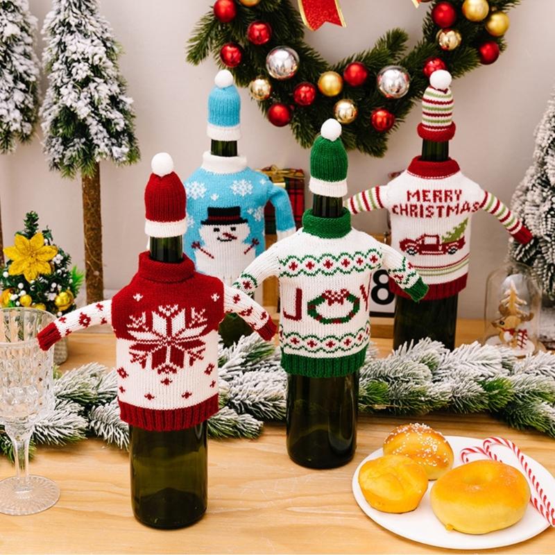 Knitted Bottle Cover Christmas Snowman Designs Champagne Decoration Practical Protective Sleeve For Wine And Gifts