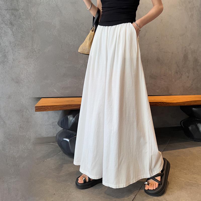 Women s High-Waisted Linen Wide-Leg Pants - Slimming, Loose, Flare Style Small белый