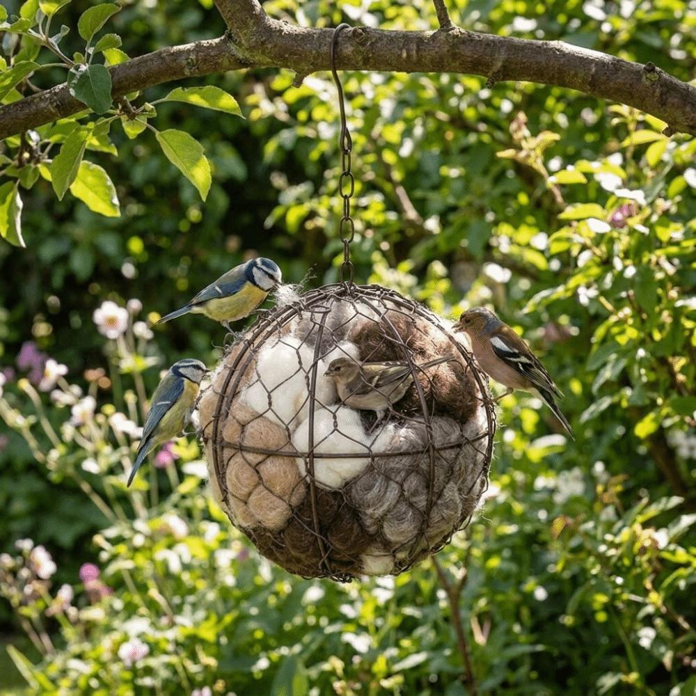 Hanging Refillable Bird Nest Ball Shape Metal Frame Bird Nesting Heart Refillable Handmade Hummingbird Houses Yard Art