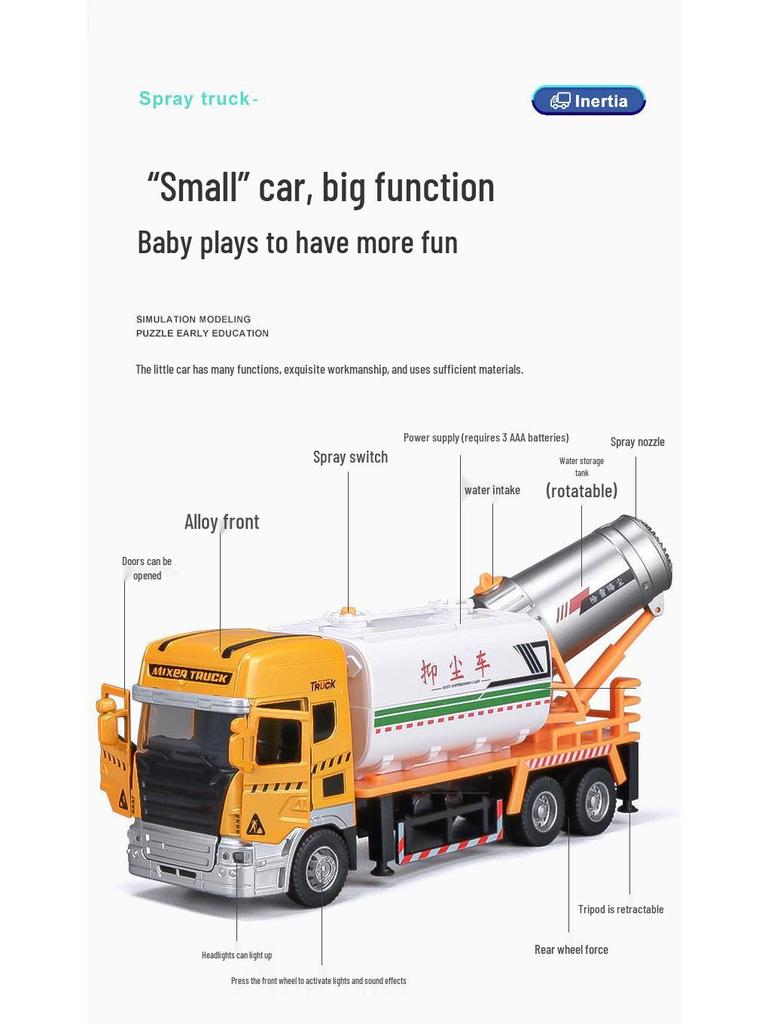 He Kai Toy Fire Truck: Large Alloy Model with Water Spray, Opening Doors, Sound and Light Effects.