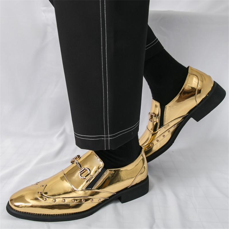 New Gold Green Pointed Rock Rivet Loafter For Men Fashion Brand Designer Casual Dress Homecoming Shoes Formal Wedding Footwear