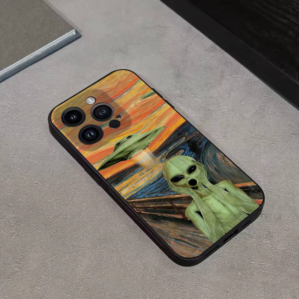 Funny Space UFO Alien Thing Phone Case For iPhone 16,15,14,13,12,11 Plus,Pro Max,XS,X,XR,SE,Mini,8,7,Soft Silicone Black Cover