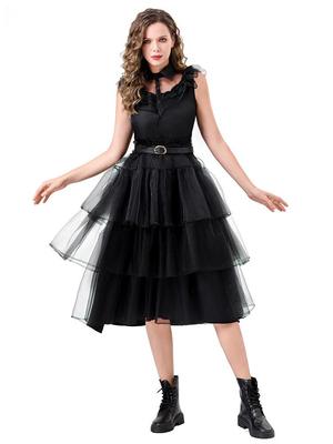 Vestido de Baile Cosplay de Wednesday Addams para Mulheres Adultas - Fantasia de Halloween Preta