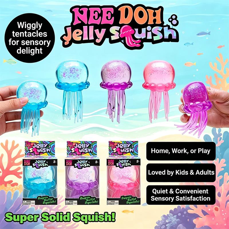 Trending NeeDoh Jellyfish Fuzzball Toy Soft Jelly Squeeze Stress Relief Fidget Toy Sensory for Kids & Adults Festival Gifts