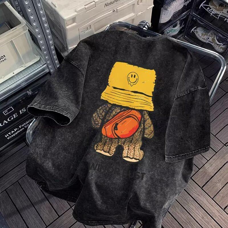 

Летний дофаминовый наряд Модный бренд Тяжелая футболка с коротким рукавом Мужская Американский стиль Большой размер Свободная Модная Красная футболка с рукавом до локтя 5XL серый