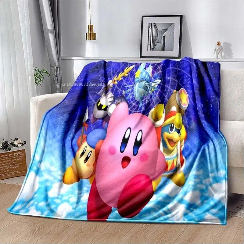 Kawaii Kirbys Pătură de flanel Cadou pentru copii, fete, roz, artă de desene animate, ușoare, calde, cadou de zi de naștere