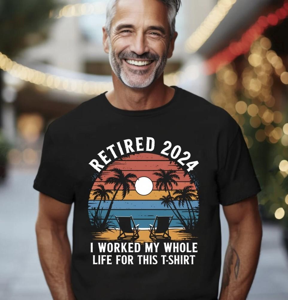 Retired 2024 Beach Retirement Black T-Shirt S-5XL, Gildan 5000 Unisex T-Shirt XXL
