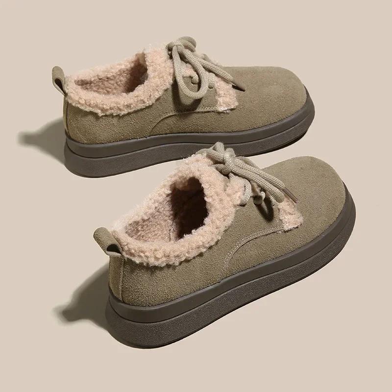 Módní dámské pantofle s plochou podrážkou, platforma, nové luxusní zimní dámské boty Boken, plyšové, módní, retro boty z fazolí, bavlněné dámské boty