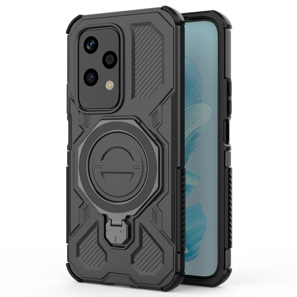 Für Honor 200 Lite Magnetische Hülle Drehbarer Metallständer PC+TPU Handy-Rückseite