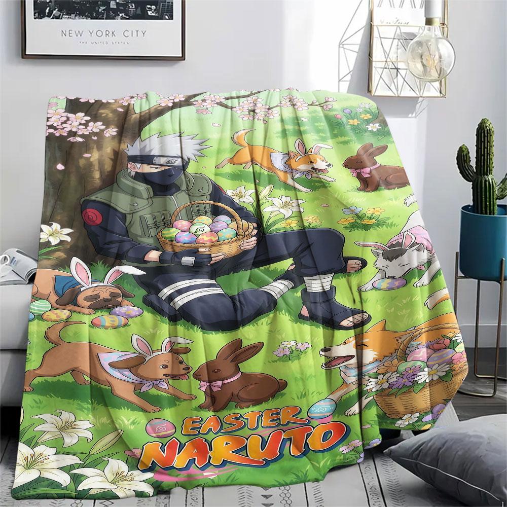 1Pc Naruto Easter Print Flannel Blanket, High Quality Comfortable for All Seasons, Home Decor, Warmth and Comfort, Perfect for Christmas Gifts
