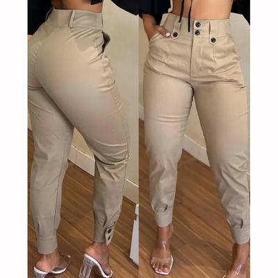 Women's Elegant Pants Casual High Waist Button-pocket Pencil Pants Workwear Trousers