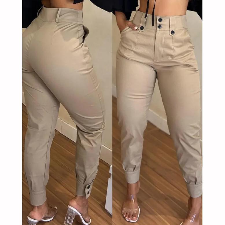 

Women s Elegant Pants Casual High Waist button-pocket Pencil Pants Workwear Trousers XL хакі