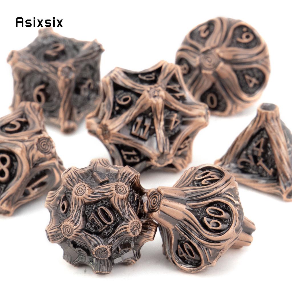 7 Pcs Copper Tree Stump Root Metal Dice Solid Metal Polyhedral Dice Set Suitable for Role-Playing RPG  Board Game Card Game