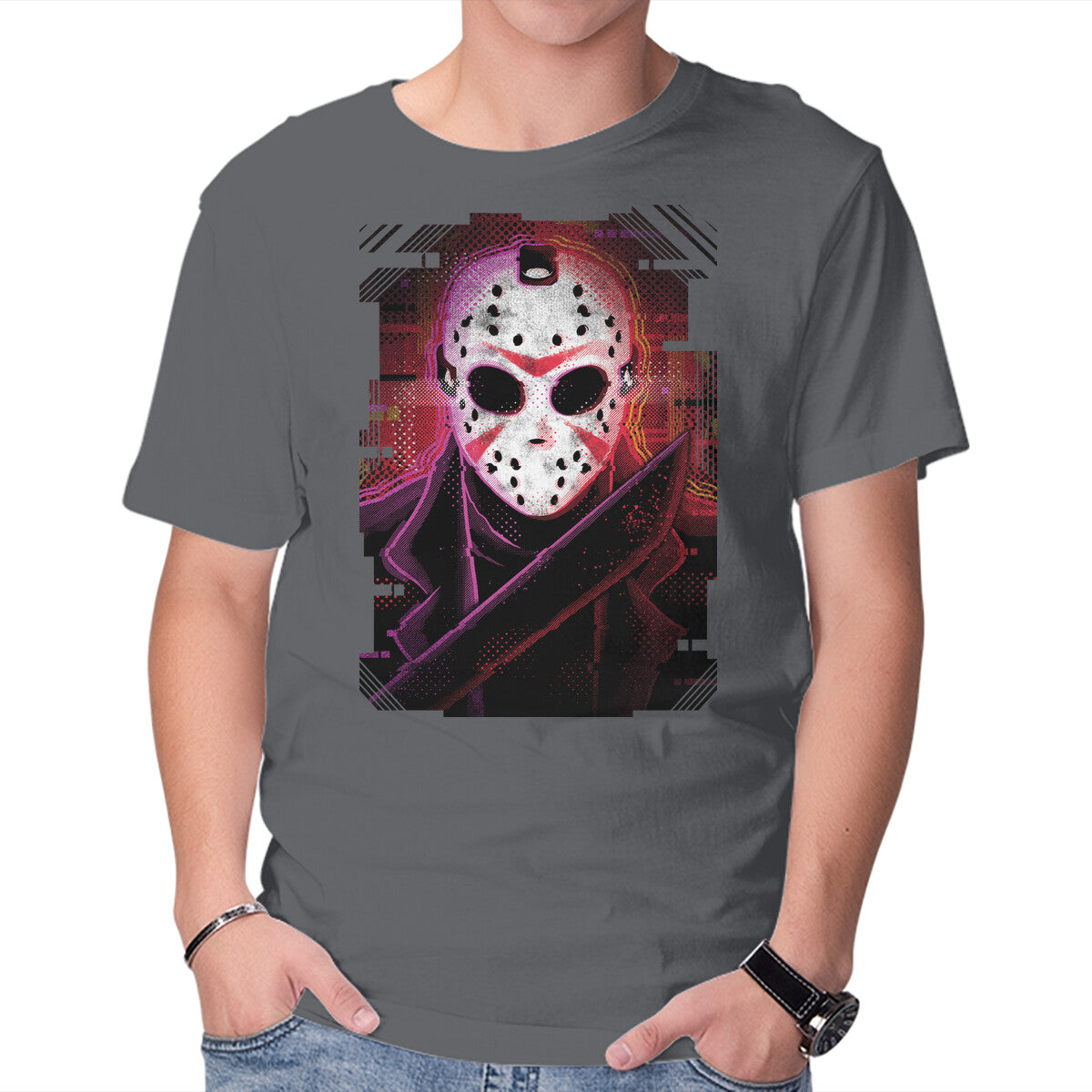 Unisex Crew Neck T-Shirt Jason Glitch Graphic Short Sleeve Casual Tee XXXXL