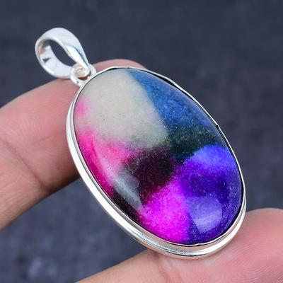 Natural Rainbow Solar Quartz Handmade 925 Sterling Silver Pendant 2.05" N1b55