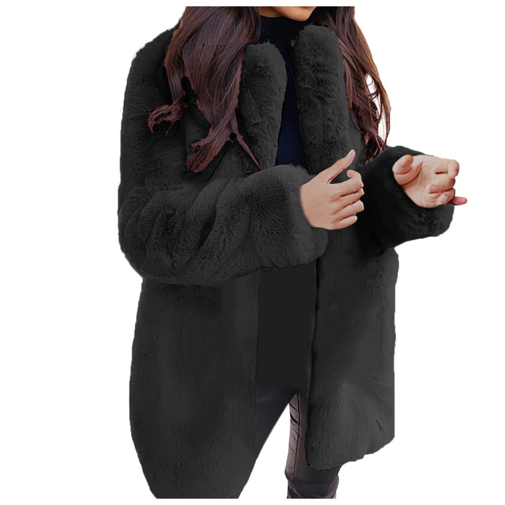 Women's  And Winter Long-Sleeved Lapel Coat Solid Color Warm Coat