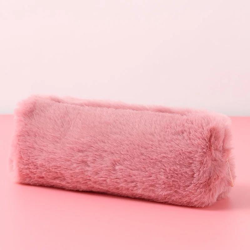 Simpatico Cartone Animato Peluche Portatile Astuccio per Penne e Matite Colore Puro Grande Capacità Custodia Ragazze Studente Materiale Scolastico Cancelleria Creativa